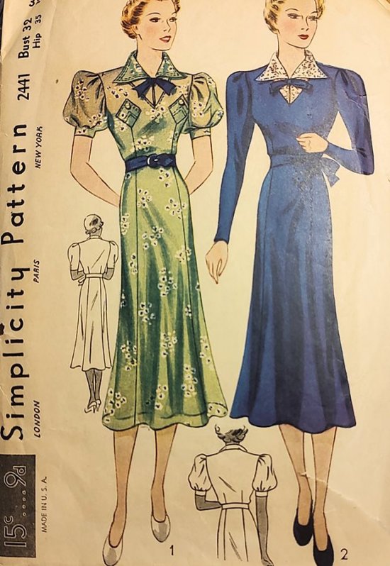 1930s vintage dress pattern 2 style sleeves long skirt.jpg