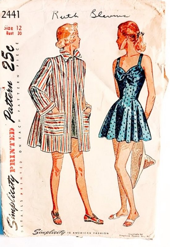 1940s vintage swimsuit and beach jacket pattern original 1948 simplicity 2.jpg