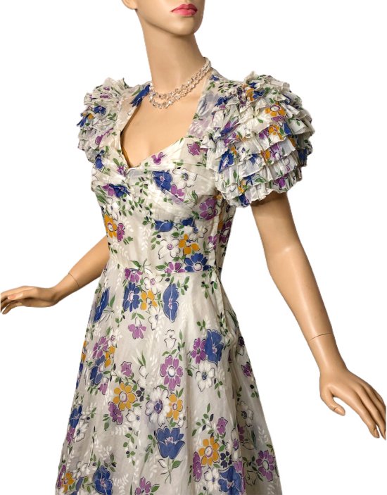 30s organdy floral garden party dress puff ruffle sleeves.JPG