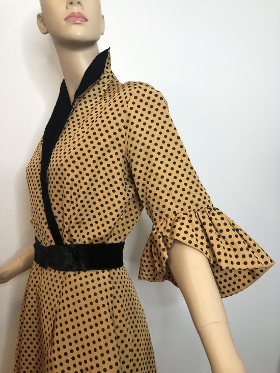 50s polka dot hostess gown orange and black.jpeg