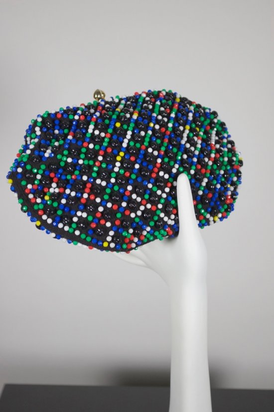 P431-caviar bead 1960s multicolor beaded clutch bag purse - 1.jpg