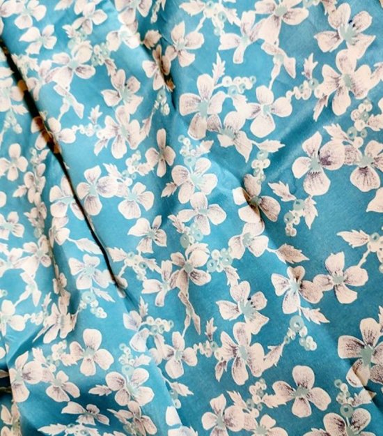 turq blue rayon flowered material 1940s vintage rayon sewing.jpg