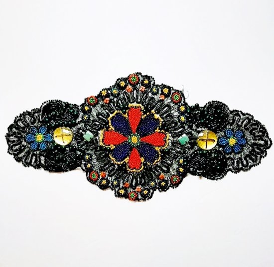 1920s antique dress trim, applique,black bead and multi colored  ,another time vintage apparel.jpg