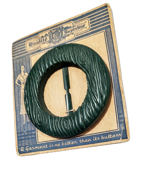 1930s authentic vintage large belt buckle on card green-PhotoRoom.png-PhotoRoom.png