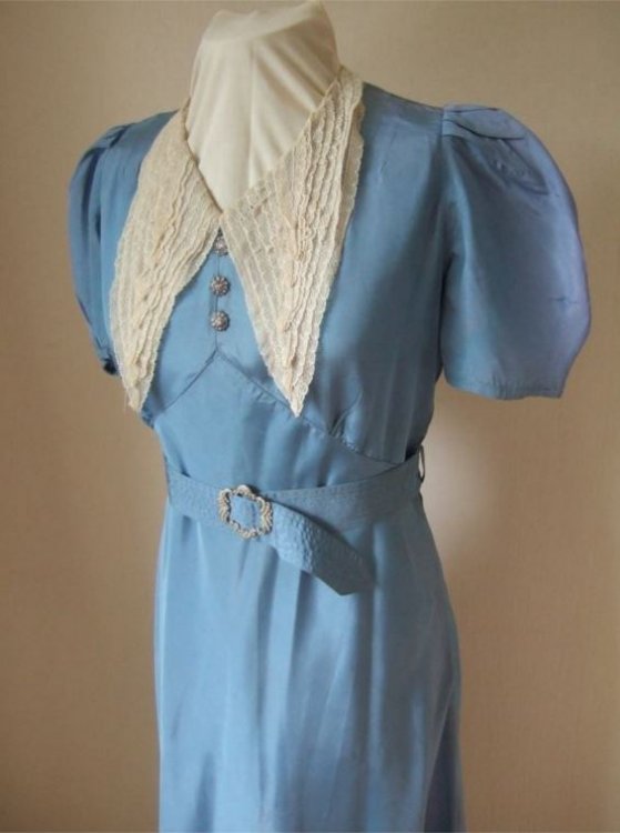 1930s blue rayon faille dress small.JPG
