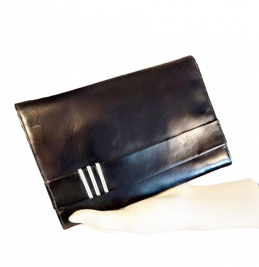 1930s deco sm leather black clutch bag back strap virginia art another time vintage apparel 2.png