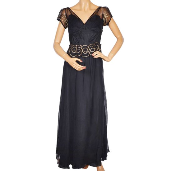 1940s-Gold-Trim-Black-Rayon-Mesh-Evening-Gown.jpg