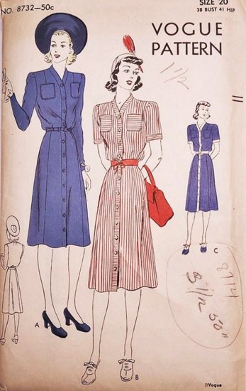 1940s pattern tailered day dress button front vintage vogue 1.jpg