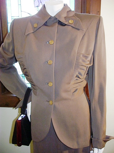 1940s suit brown gaberdine,anothertimevintageapparel.JPG