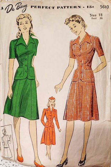 1940s vinatge pattern skirt suit 2 pc dress 2.jpg