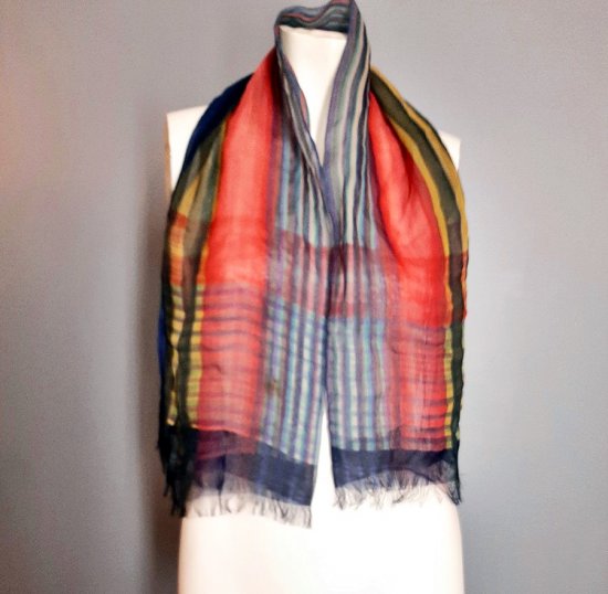 1950s chiffon striped scarf,primary colors,blue red.jpg