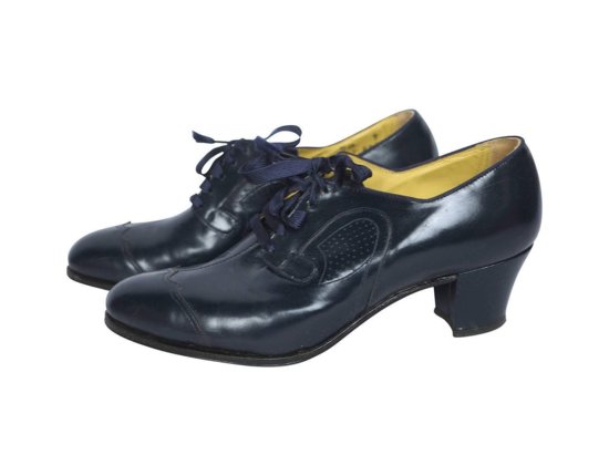 1950s Dark Blue Leather Ladies Derby Shoes.jpg