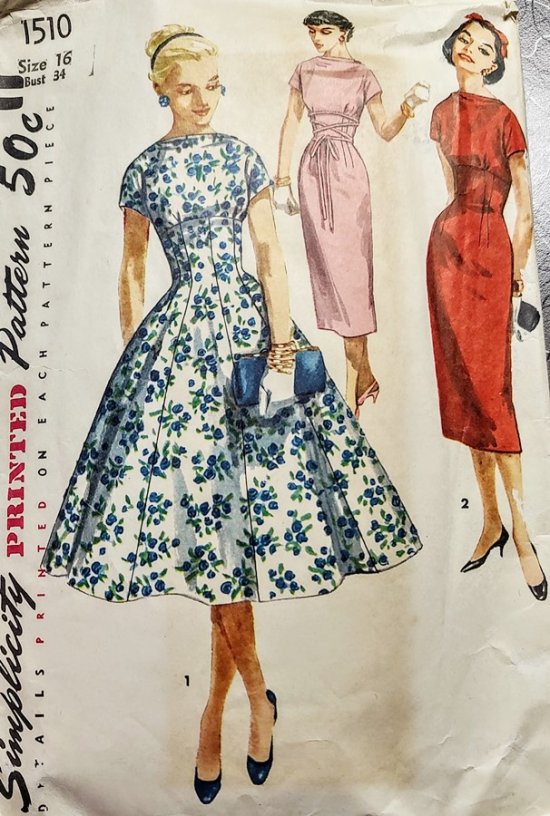 1950s slim fitted and full skirted dress pattern simplicity vintage.jpg