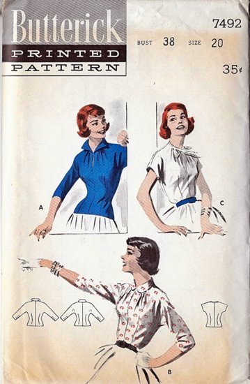 1950s vintage pattern for blouses,wing collar,fitted,another time vintage apparel.jpg