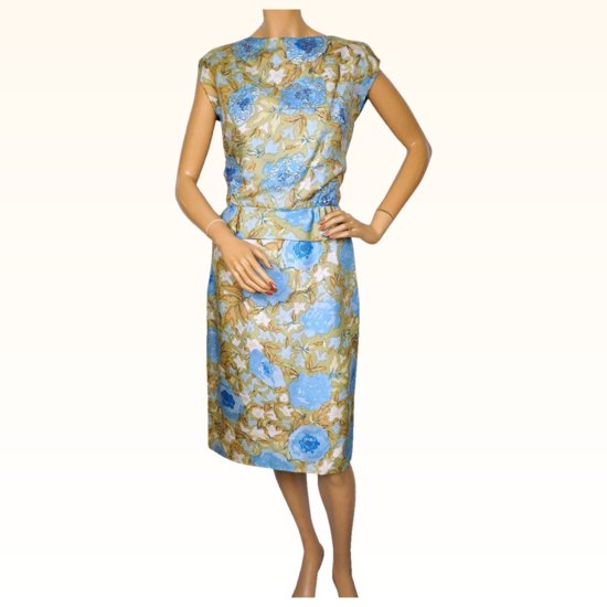 1960s Floral Print Blouson Sheath Dress.jpg