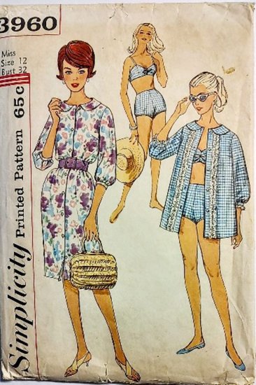 1960s pattern 2 pc bathing suit dress and beach jacket.jpg