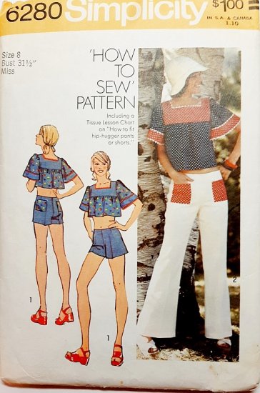 1970s vintage pattern shorts bells short top, simplicity.jpg