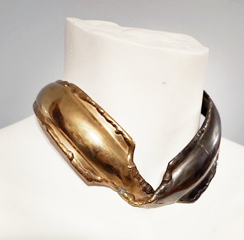 1990s artisan free form brass oxided collar necklace 1.jpg