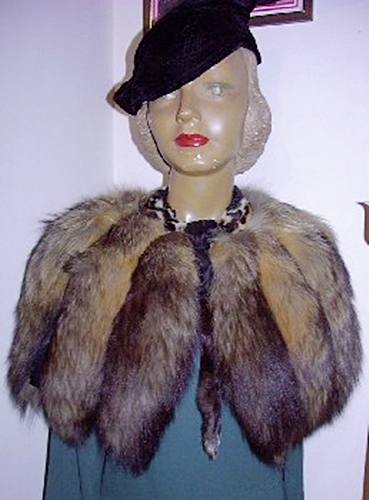 30s fur cape and dress, hat,anothertimevintageappparel.jpg