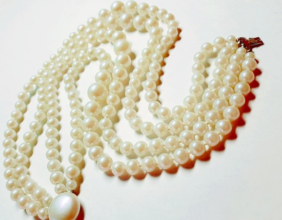 4 strand faux pearl necklace,1950 60s vintage.jpg