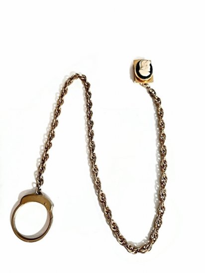 40 50s watch fob chain cameo vintage,gold tone.jpg