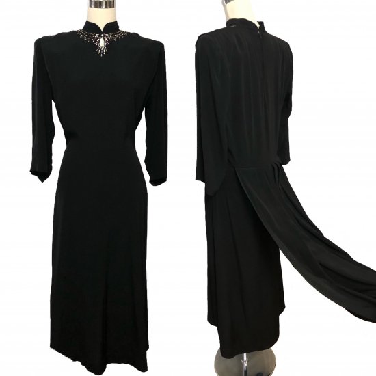 40s black dress with necklace.JPG