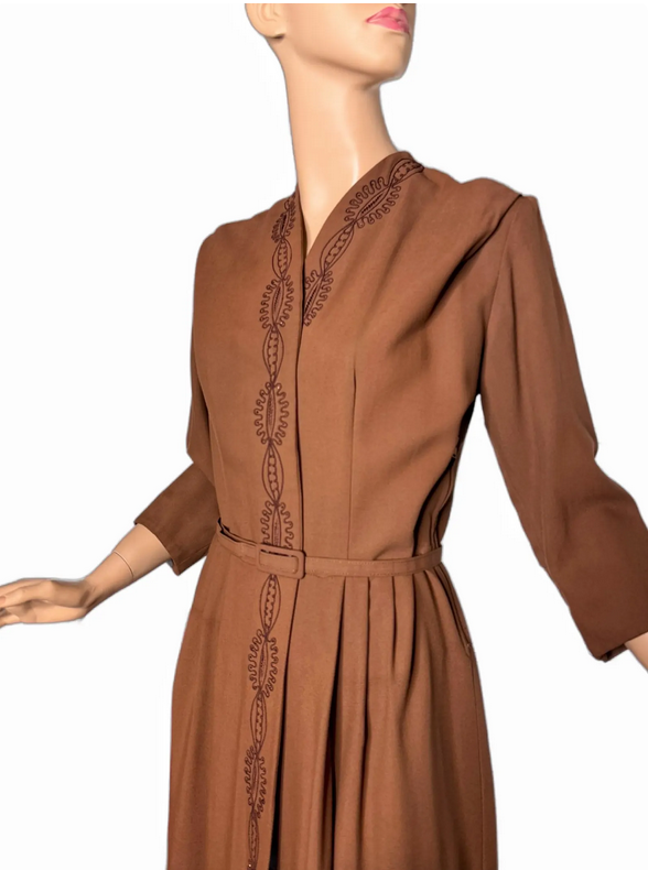 40s brown dress with embroidery and beads.png