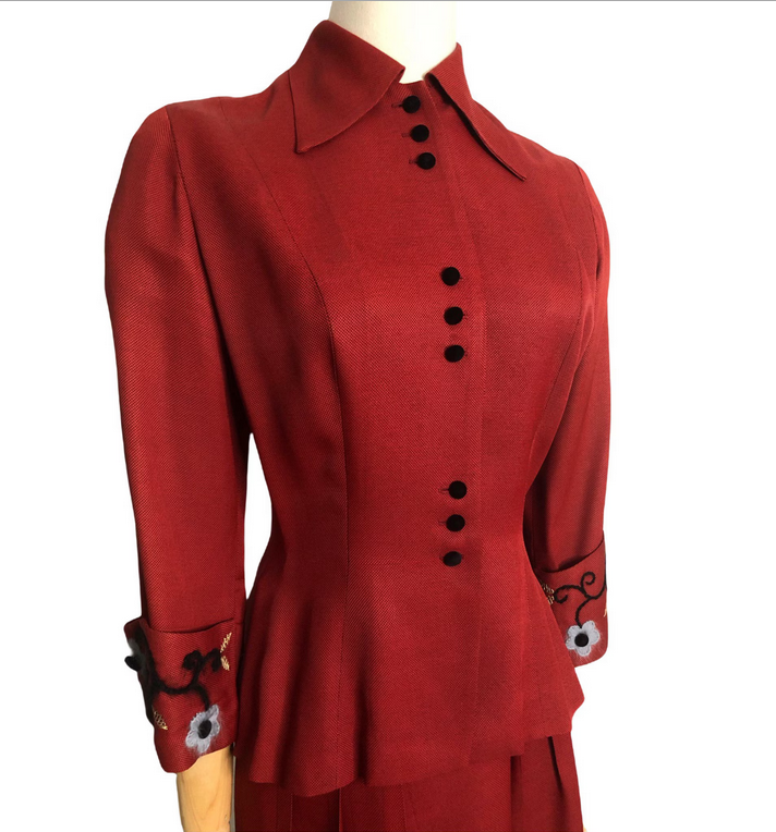 40s carmine red embroidered peplum suit.png