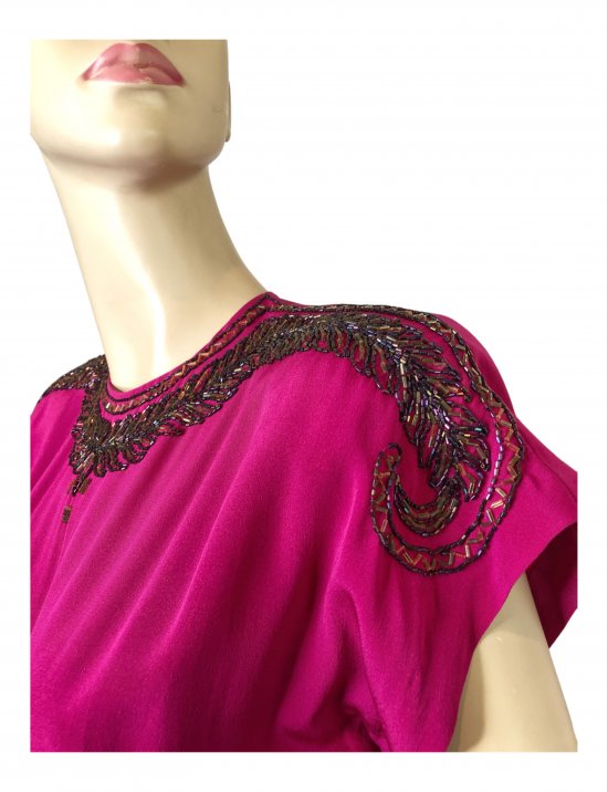 40s fuschia dress beaded collar close shoulder.JPG