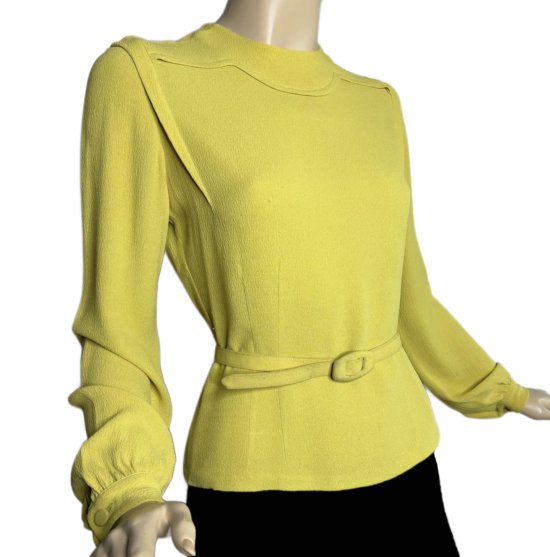 40s yellow blouse with belt front closer.jpeg