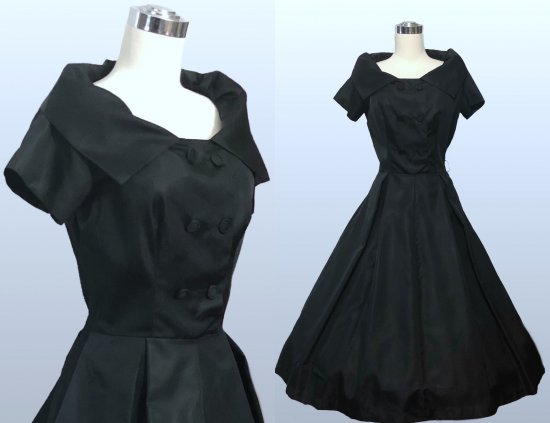 50s black satin dress gallery.JPG