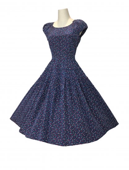 50s blue polka dot dress.JPG