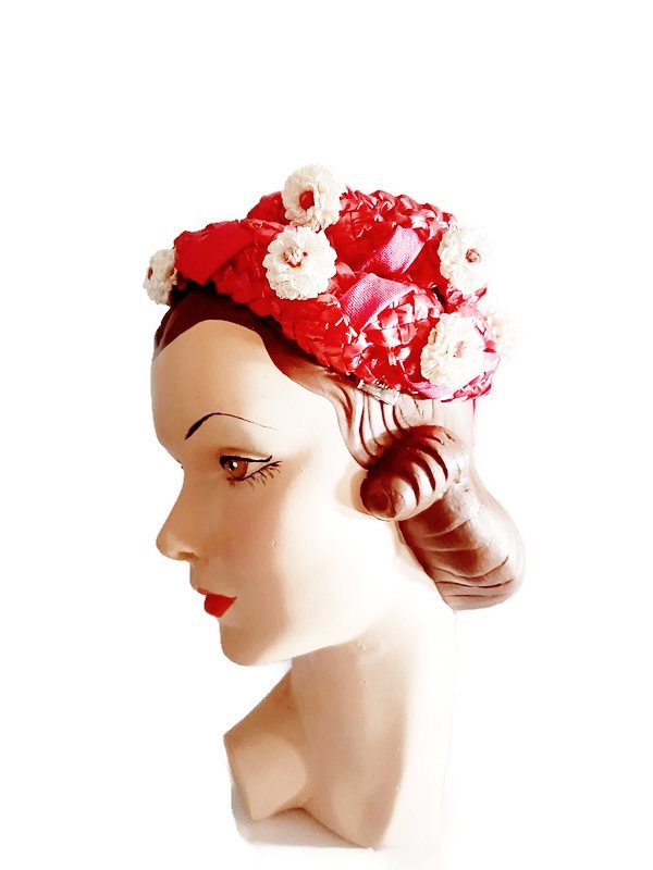 50s pink straw hat,white flowers,vintage.jpg