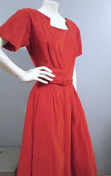 50s red velvet dress full skirt,anothertimevintageapparel.JPG