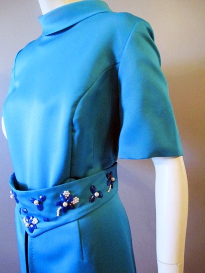60s blue sheath dress,large size,jeweled belt,anothertimevintageapparel.JPG