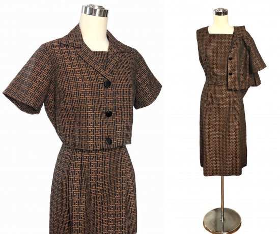 60s brown and black basketweave dress and jacket.jpg
