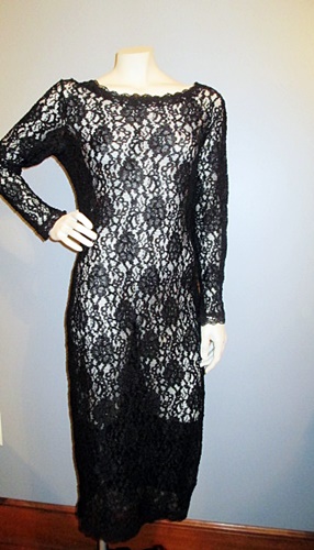 70s all lace black dress gown,bodycon dress.anothertimevintageapparel.JPG