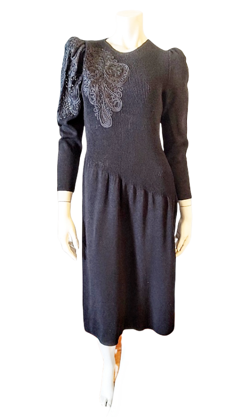 70s black knit dress  lace inserts designer 5.png