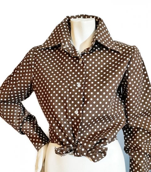 70s brown dot shirt,vintage blouse.jpg