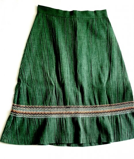 70s green crinkle cotton skirt rick rack trim,vintage.jpg