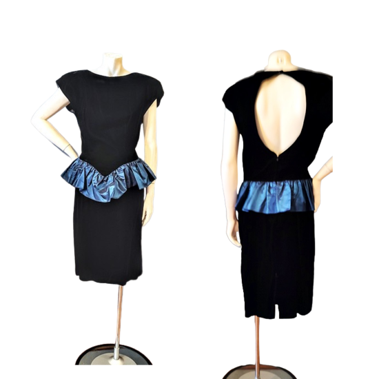 80s black velvet prom dress blue ruffle.png