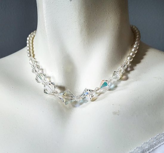 90s pearl and crystal chocker necklace wedding bridal.jpg
