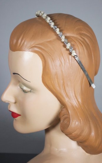 AM119-rhinestones pearls headband 1960s hair accessory bridal wedding cocktail - 3.jpg