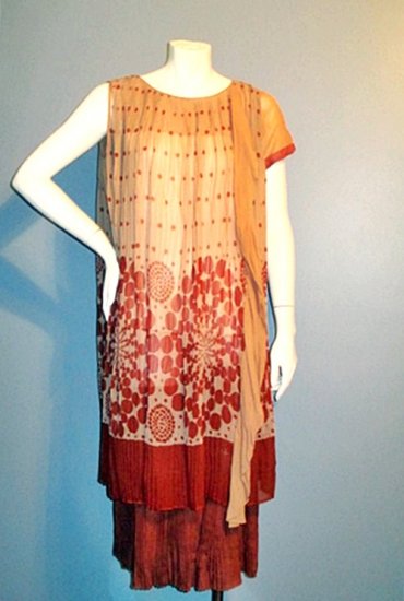 antique 1920s chiffon dress pleated deco print,anothertimevintageapparel.JPG
