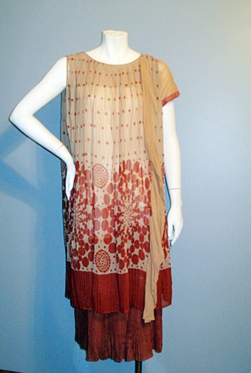 antique 1920s chiffon dress pleated deco print,anothertimevintageapparel.JPG