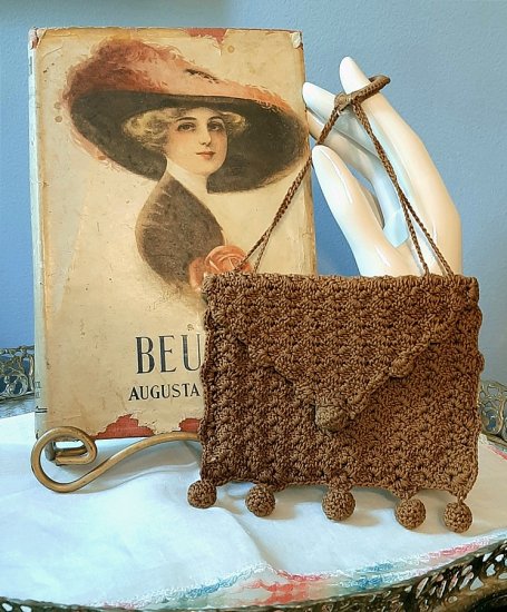 antique brown crochet small purse titanic edwardian.jpg