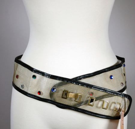 B53-gold metal mesh black leather jeweled 80s belt size S - 2 copy.jpg
