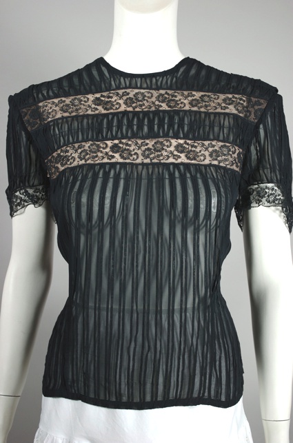 BL152-sheer black lace 1950s nylon blouse 50s top pintucks - 2.jpg