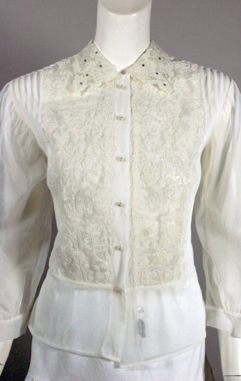 BL154-white ivory lace sheer 1950s blouse pleated nylon - 2.jpg