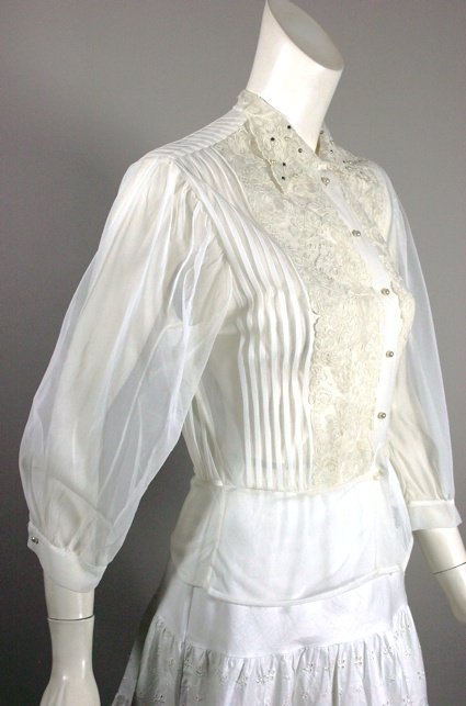 BL154-white ivory lace sheer 1950s blouse pleated nylon - 4.jpg